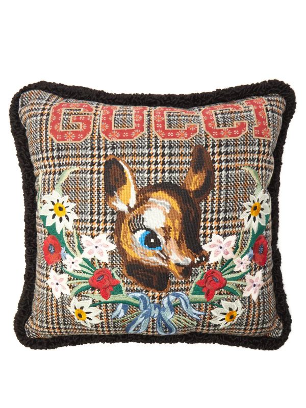 Gucci fawn appliqué tartan cushion