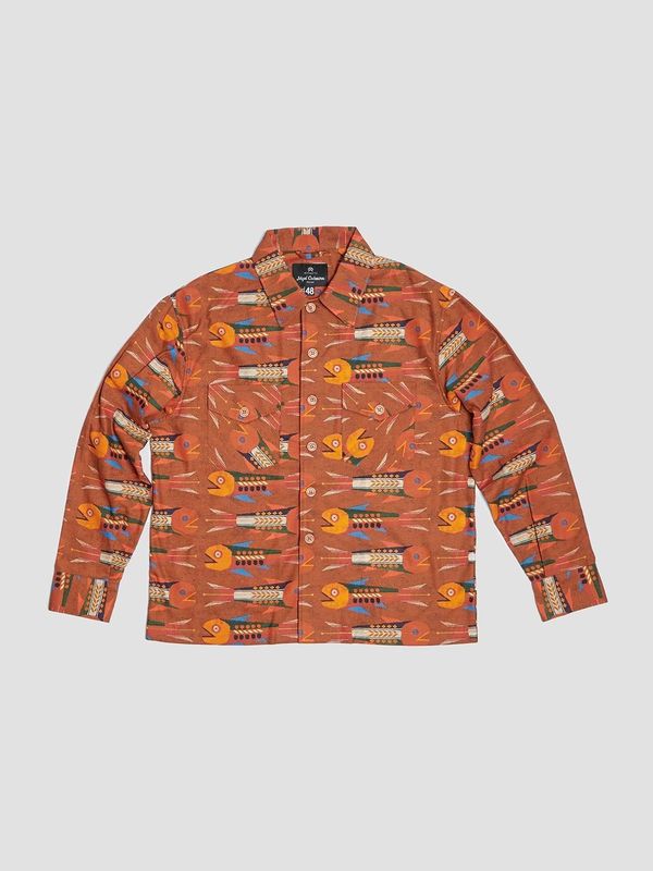 Nigel Cabourn Cape Overshirt in Orange Fish Cotton