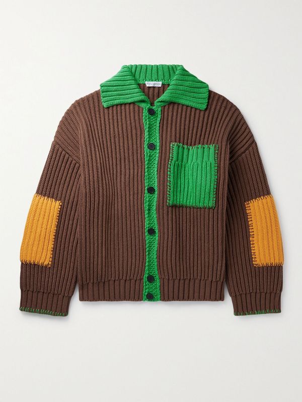JW Anderson Brown Patchwork Ribbed Cardigan