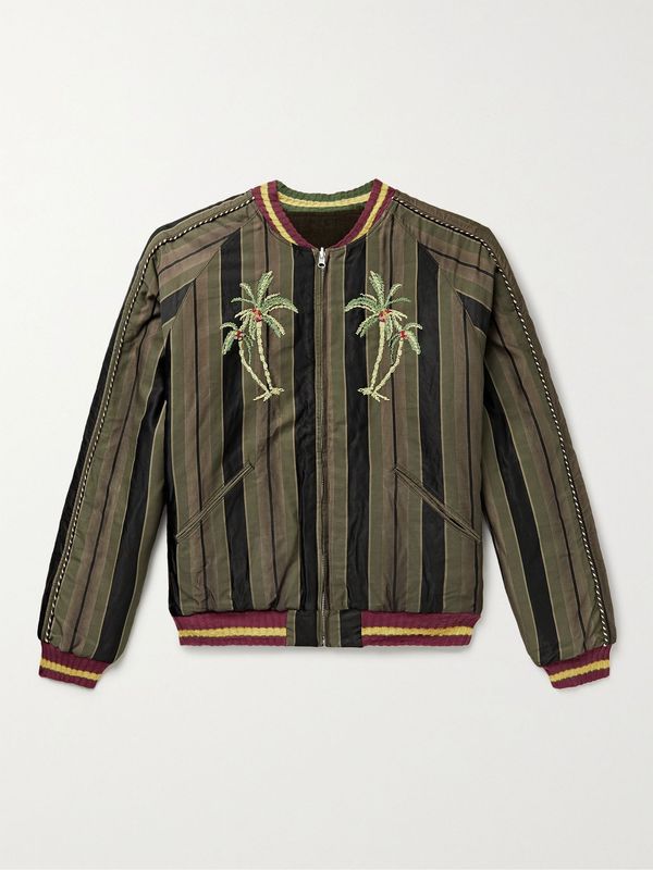 Kapital Black Sumi Reversible Embroidered Striped Jacket