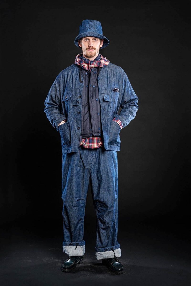 Washed blue denim coverall jacket and pants